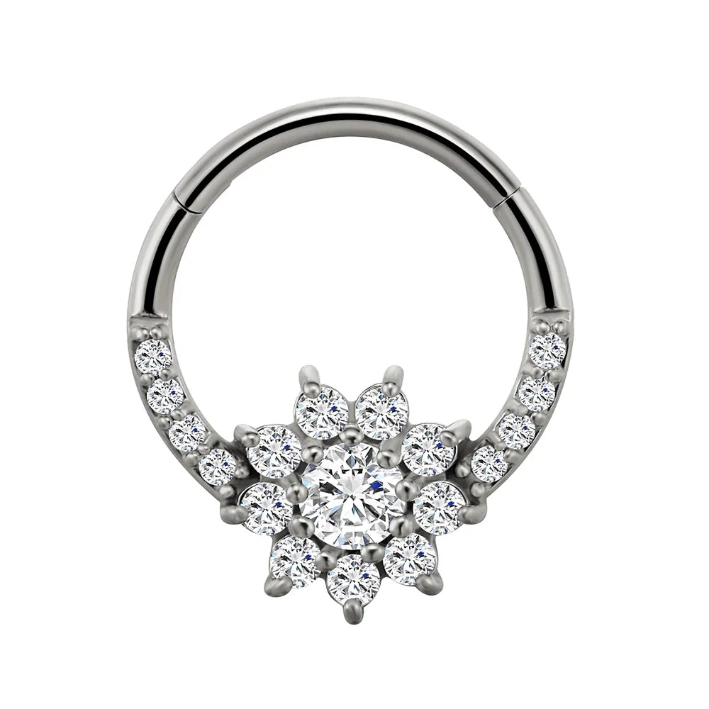 Flowers Nose Ring Septum 100% 316L Surgical Steel Zircon Clicker Daith Piercing Ear Cartilage Helix Hoop Flowers Water Drops