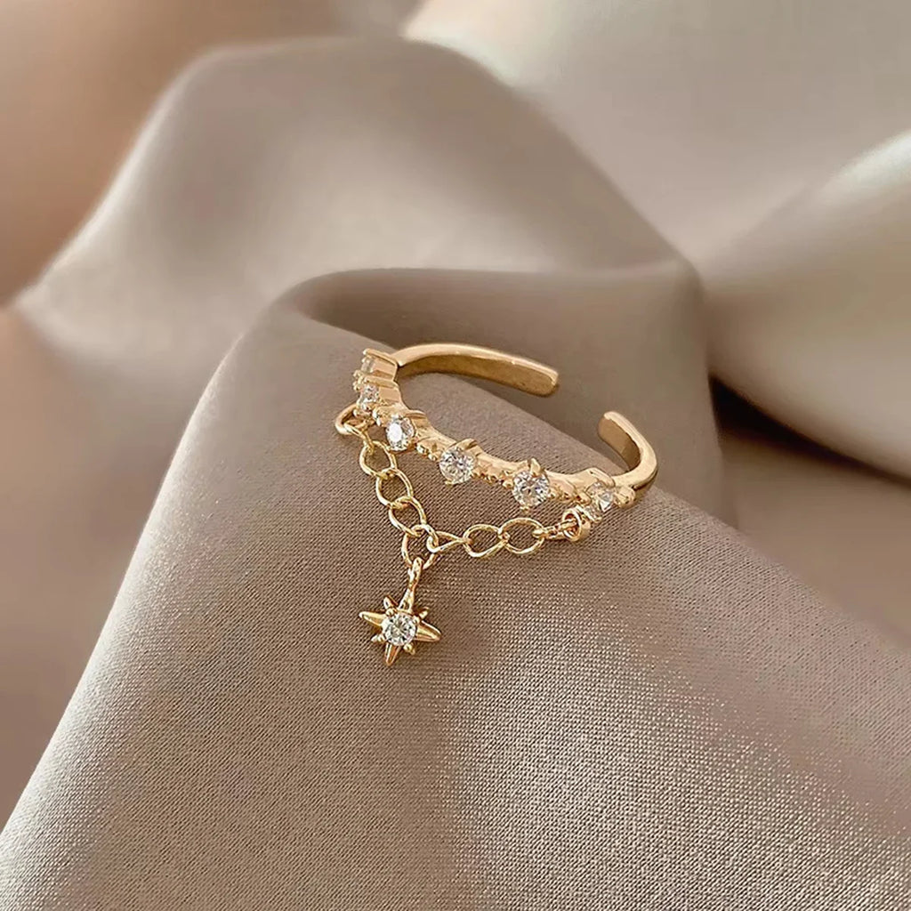 Yupsk Korean Fashion Micropaved Crystal Zirconia Bow Ring for Women Girls Exquisite Ins Trendy Minimalist Finger Rings Jewelry