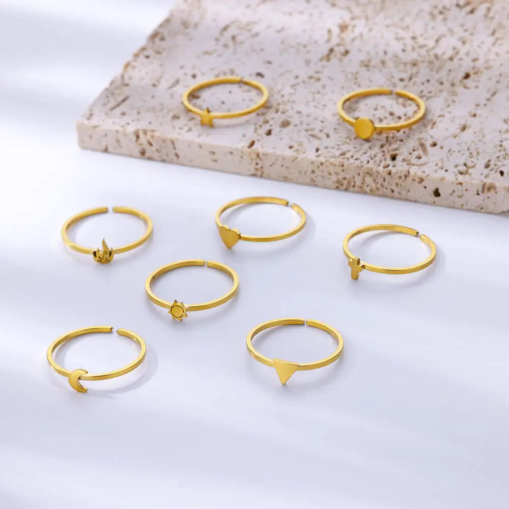 Stainless Steel Small Heart Rings For Women Vintage Gold Color Cross Openning Geometric Ring Fashion Wedding Jewerly Gift 2024