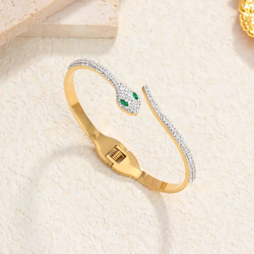 Classic stainless steel zircon enamel women's bracelet, high quality waterproof metal bracelet, wedding party jewelry