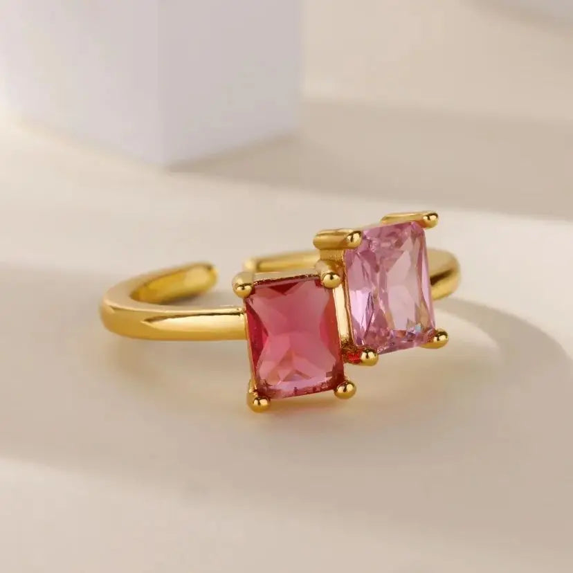 Stainless Steel Zircon Square Ring for Women 18K Gold Plated 2 Colors  Adjustable Ring Hypoallergenic Dainty Trendy Jewelry