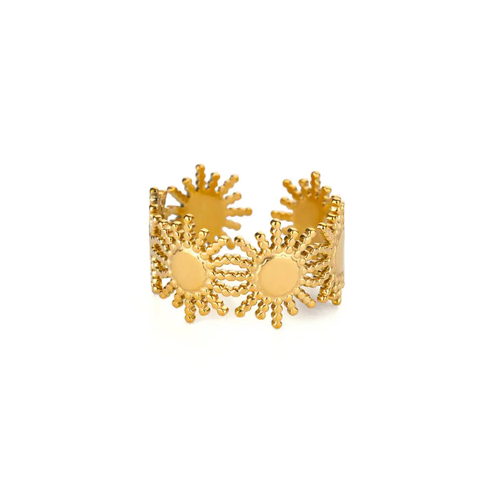 Stainless Steel Exaggerated Big Flower Rings For Women Gold Color Sunflower Finger Ring Female Fashion Aesthetic Jewelry Gift
