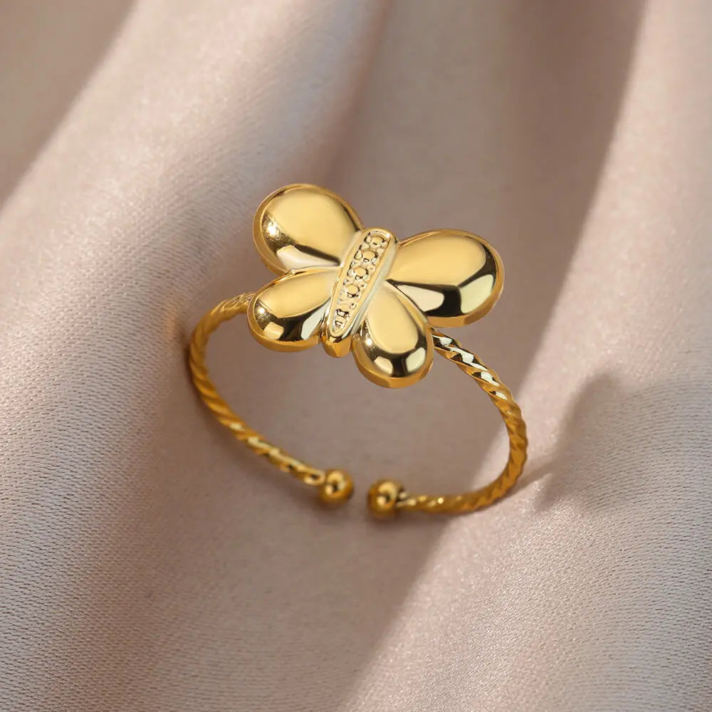 Irregular Hollow Opening Rings For Women Stainless Steel Gold Color Geometric Ring Party Christmas Jewelry Gift Free Shipping