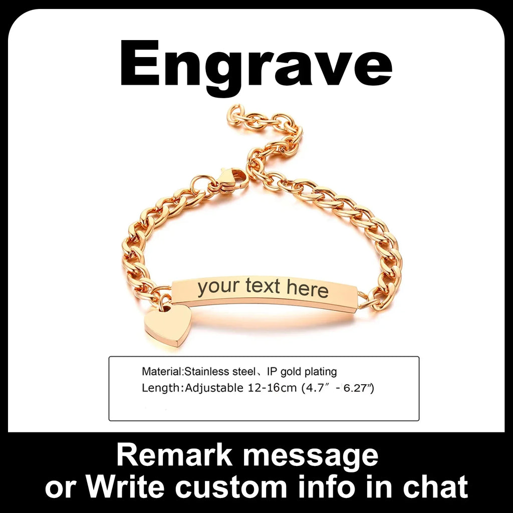 Customized Heart Bracelet for Little Girl Boy, Engravable ID Name Bracelet, Personalized Stainless Steel Chain Birthday Gift