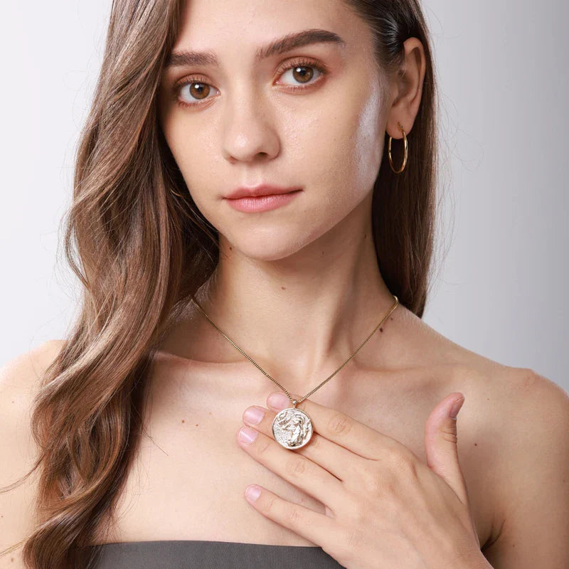 Aesthetic Athena Goddess Coin Necklace For Women Stainless Steel Vintage Charm Choker Necklace Jewelry collier femme