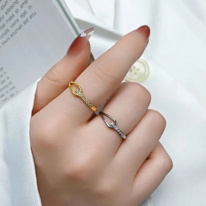 Stainless Steel Pave CZ Hollow Ring Wedding Band for Women Girl Size 5-10