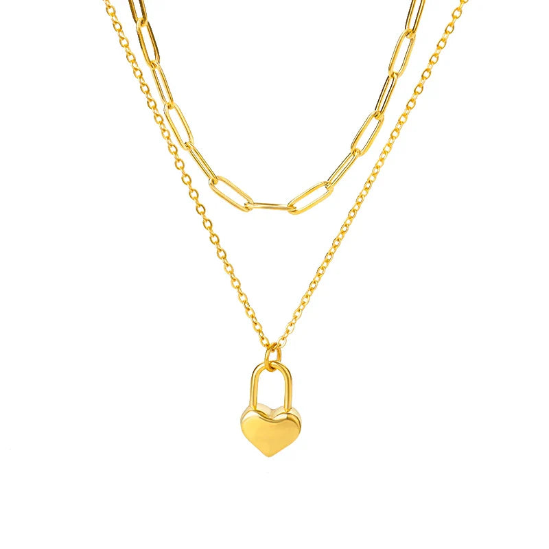Geometric Heart Necklaces For Women Stainless Steel Gold Color Snake Chain Heart Necklace Aesthetic New Wedding Jewelry Gift