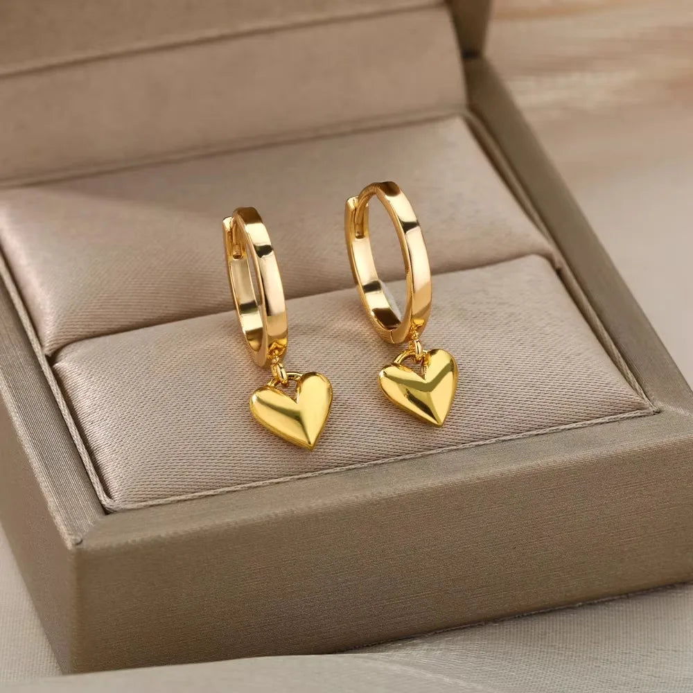 Stainless Steel Irregular Heart Texture Stud Earring for Women Gold Color Heart Wedding Aesthetic Earring Jewelry Accessories