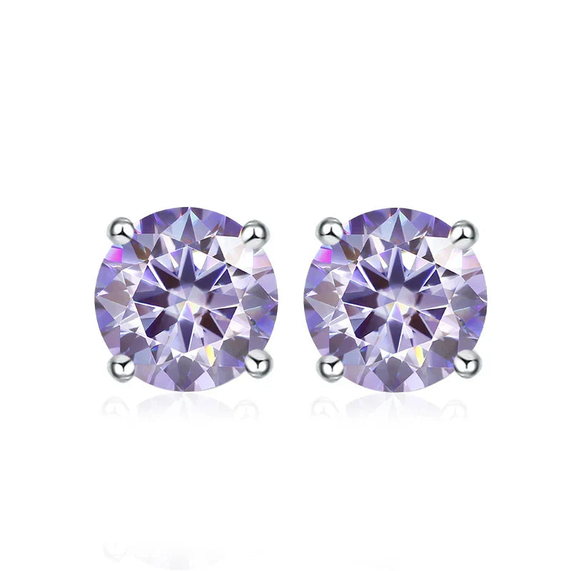 NeeTim 0.5ct 1ct 2ct Moissanite Stud Earrings for Women 925 Sterling Silver Pink Black Blue Grey Sparkling Lab Diamond Earring