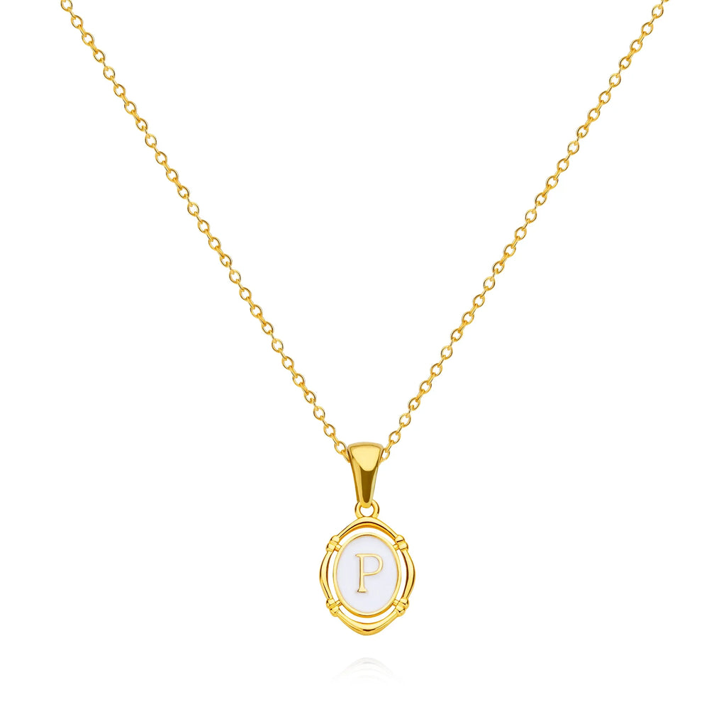 A-Z Letter Initial Enamel Necklace For Women Gold Color Stainless Steel Chain Exquisite Pendant Necklace Fashion Jewelry Gift