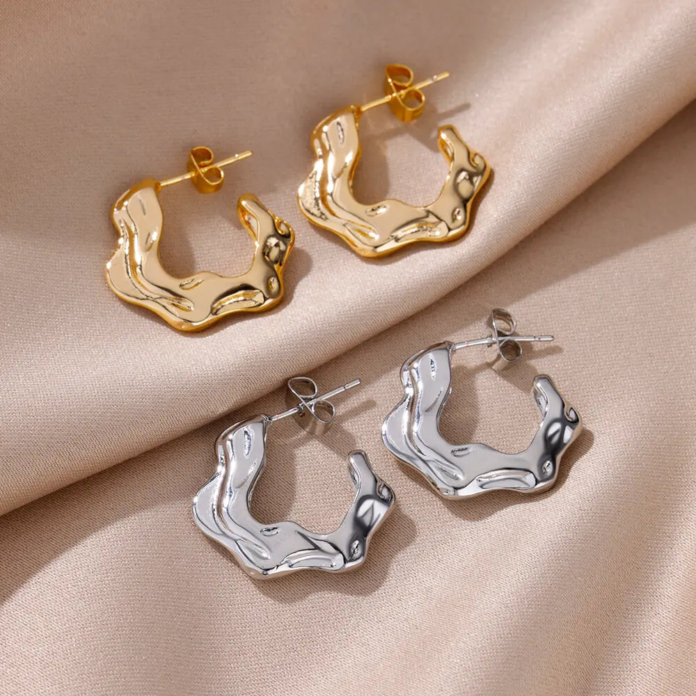 Irregular C Shaped Earrings For Women Stainless Steel Geometric Earring 2024 Trending Wedding Party Aesthetic Jewelry aretes