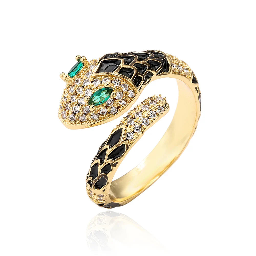 NEWBUY Fashion 6 Colors Enamel Expoxy Snake Open Rings For Women Luxury AAA Cubic Zirconia Pave Setting Copper Jewelry Female