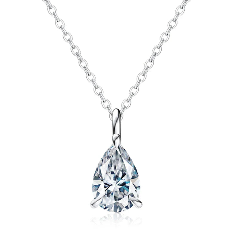 NeeTim Water Drop1ct 2ct Moissanite Pendant Necklace S925 Silver Pear Cut Lab Diamond Neckchain with Certificate for Women