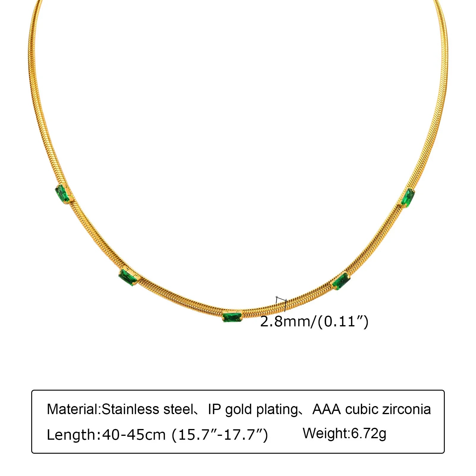 Retro Green Zircon Pendant Necklace For Women, Crystal Stone Chain Stainless Steel Gold Plated Luxury Birthday Gifts