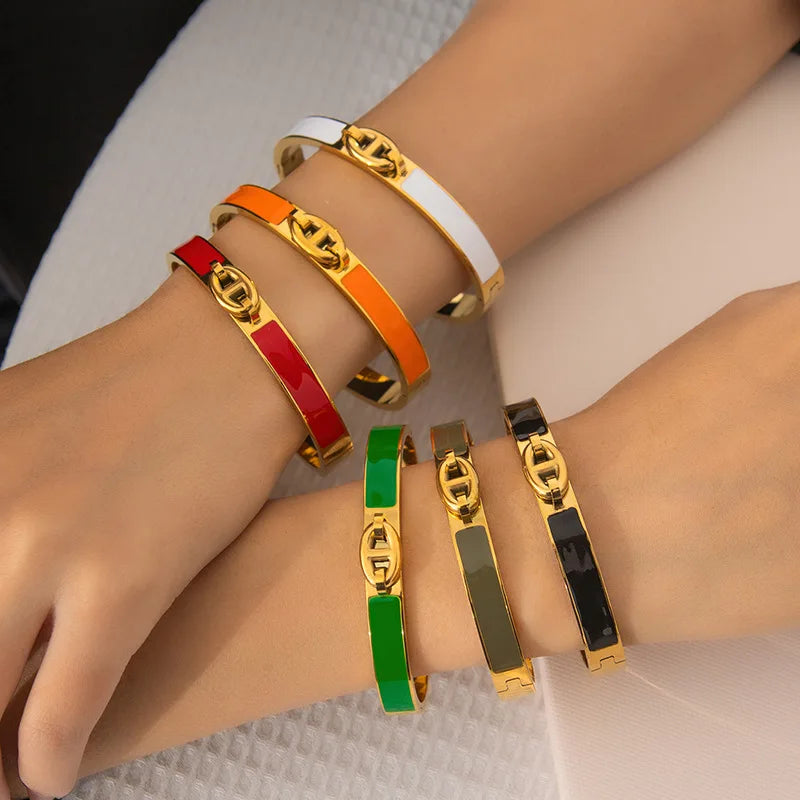 1PCS H-shaped Pig Nose Bracelet Stainless Steel Fashionable And Versatile Enamel Drip Rubber Bracelet Women's Jewelry