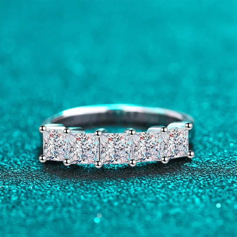 NeeTim Full D Color Princess Cut Moissanite Diamond Rings for Women S925 Sterling Silver Wedding Engagement Party Band Ring