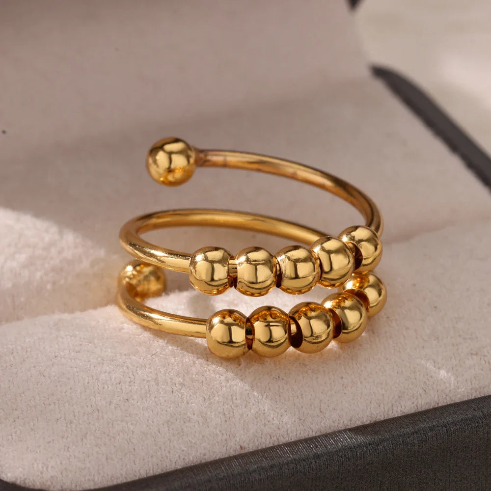 Punk Chunky Ball Rings For Women Men Gold Color Stainless Steel Anxiety Beads Ring Trendy Jewelry Finger Accessories Gift BFF