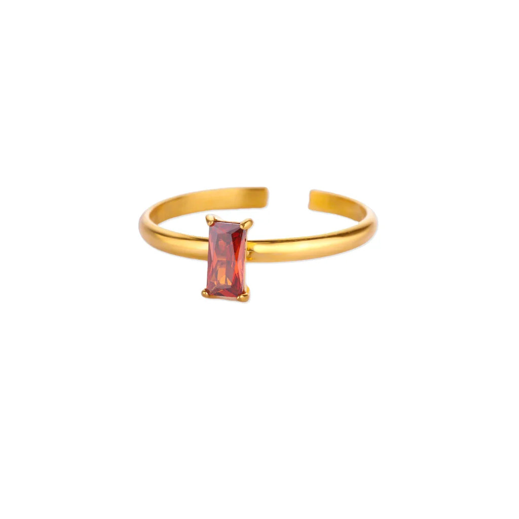 Stainless Steel Birthstone Rings For Women Gold Color Zircon Birthstone Opening Ring Minimalist Christmas Birthday Jewelry Gift
