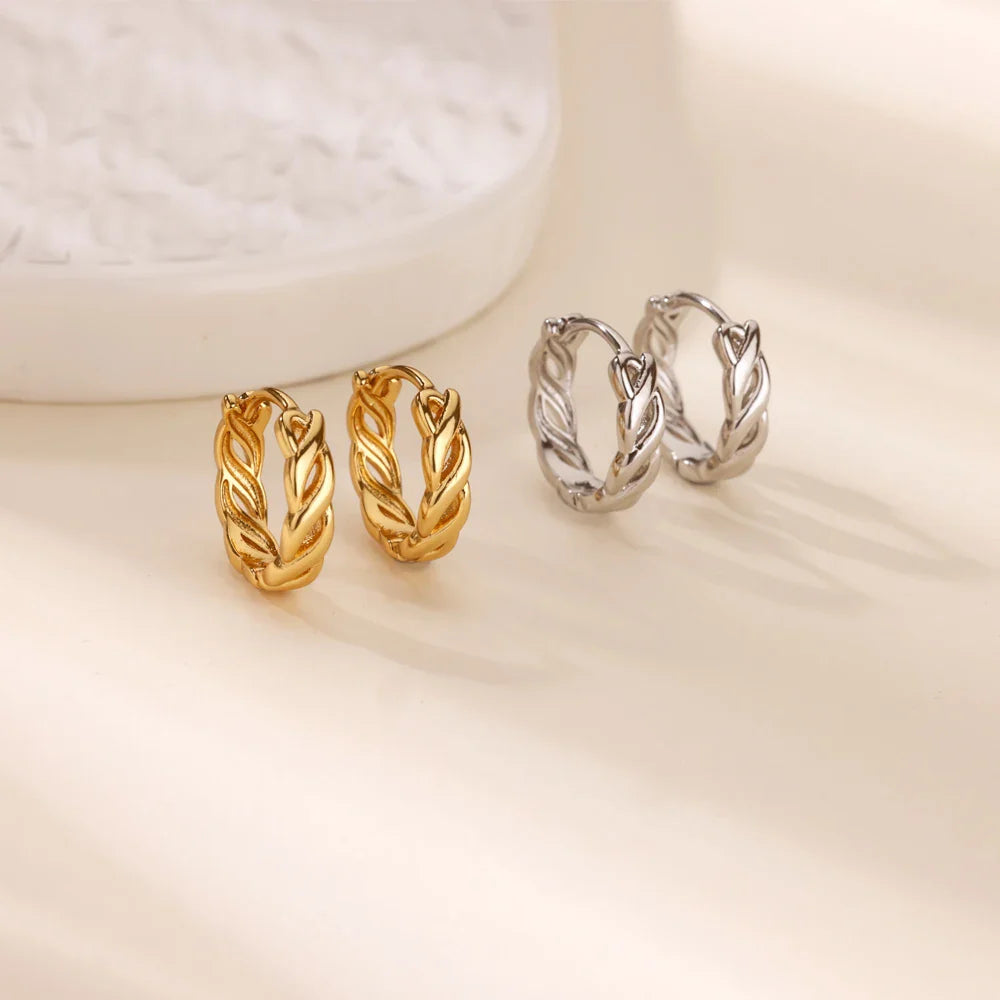 Vintage Hollow Twist Chain Hoop Earrings For Women Stainless Steel Gold Color Earring 2025 Trend Wedding Jewelry pendientes