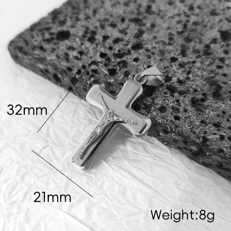 Stainless Steel Jesus Cross Pendant 18K Gold Plated Elegant Christian Symbol Jewelry for Men Women Church Outfit Accent