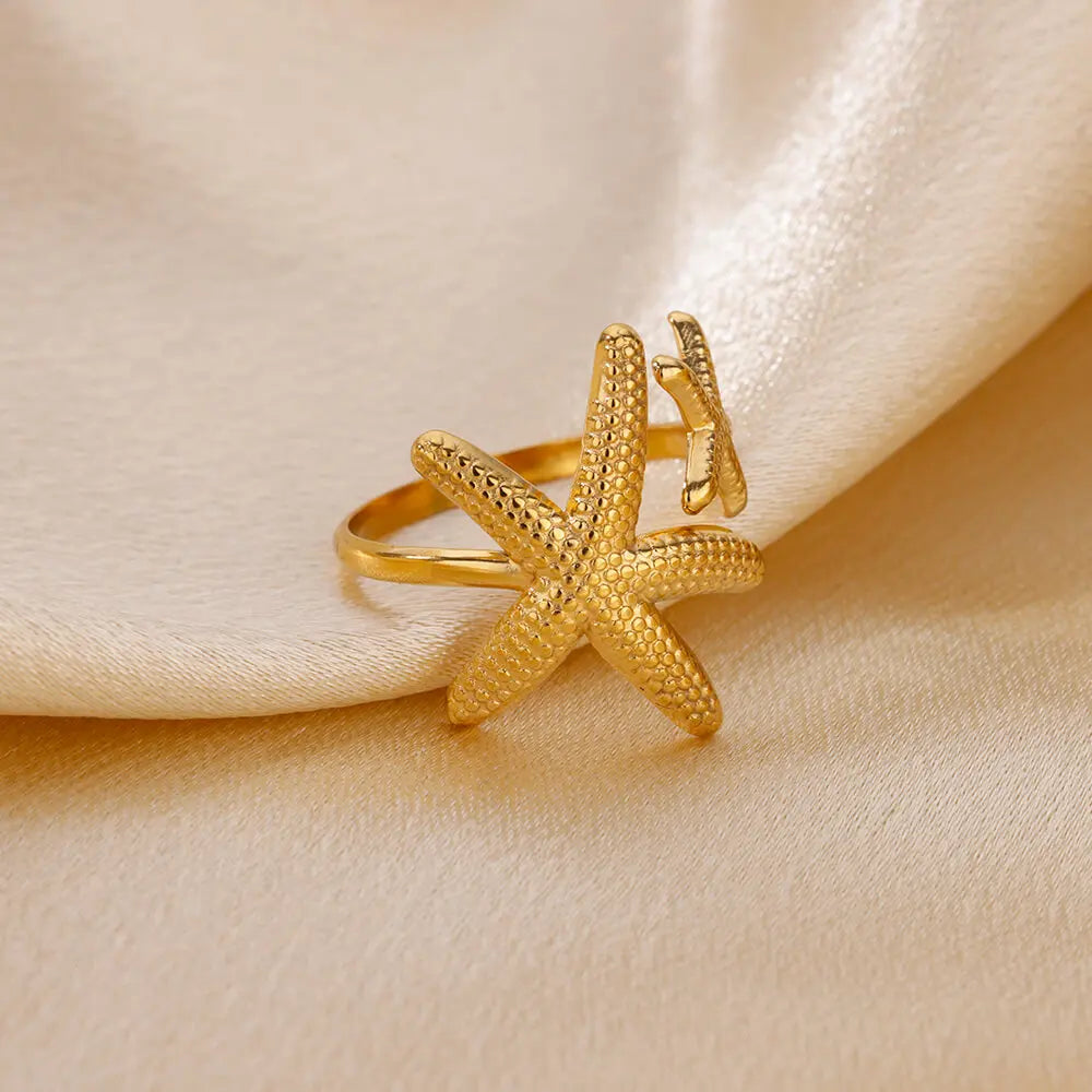 Stainless Steel Starfish Open Rings For Women Gold Color  Geometric Adjustable Ring Wedding Party Fashion Jewerly Gift anillos