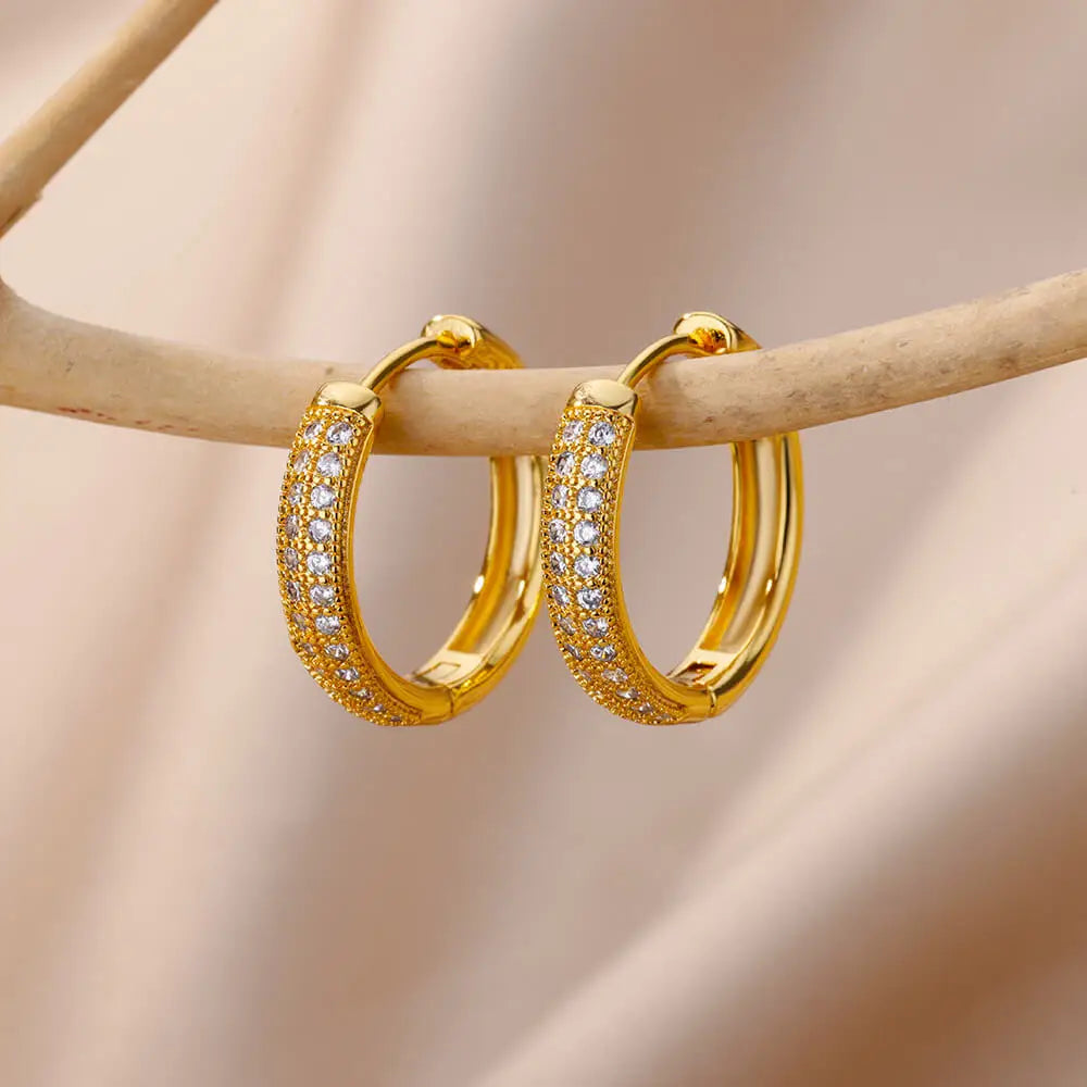 Stainless Steel Hoop Earrings For Women Gold Color Geometric Square Zircon Earring Female Wedding Aesthetic Jewerly Gift mujer