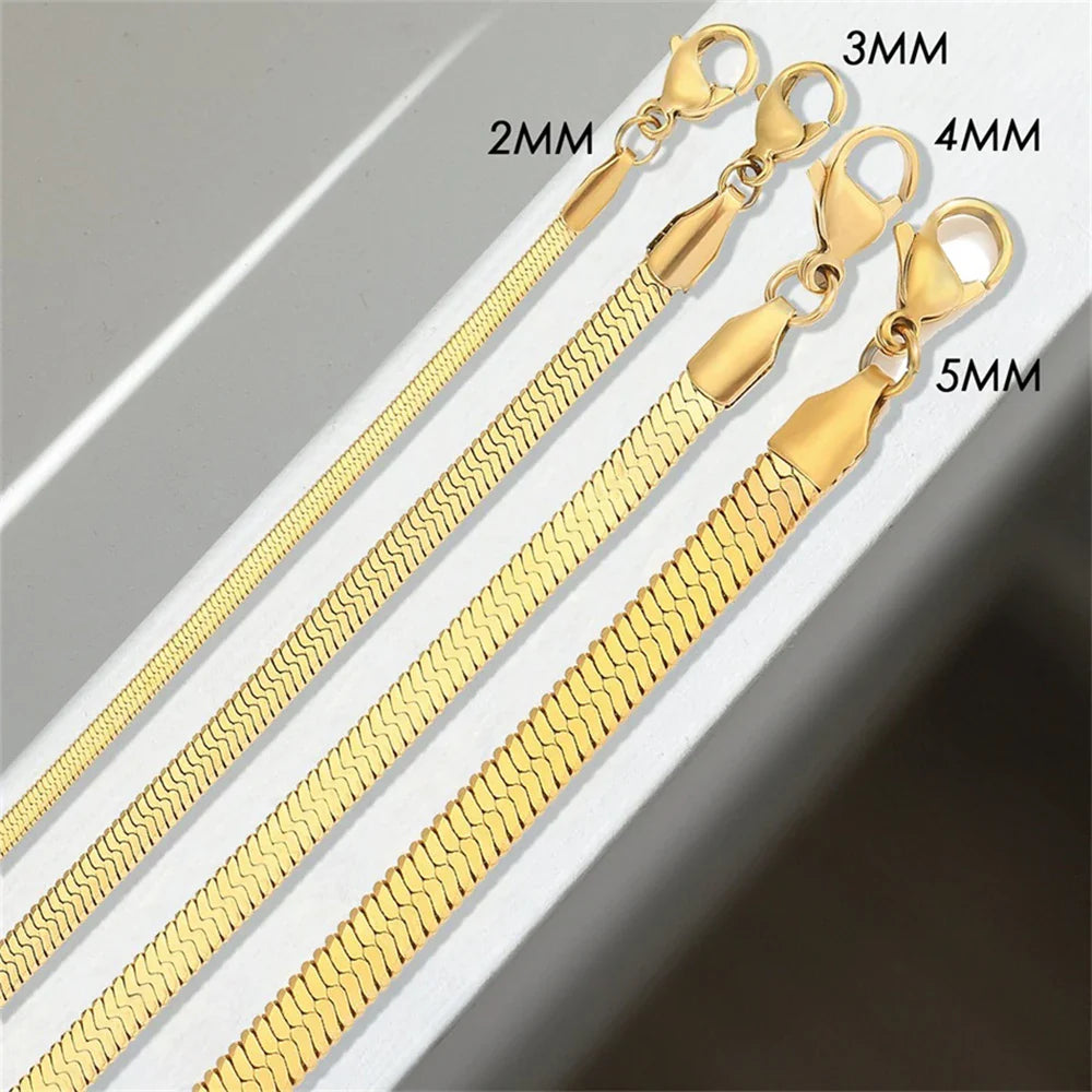 SUNIBI Stainless Steel Snake Chain Necklace for Woman Gifts Choker Herringbone Gold Color Necklaces Women Jewelry Wholesale
