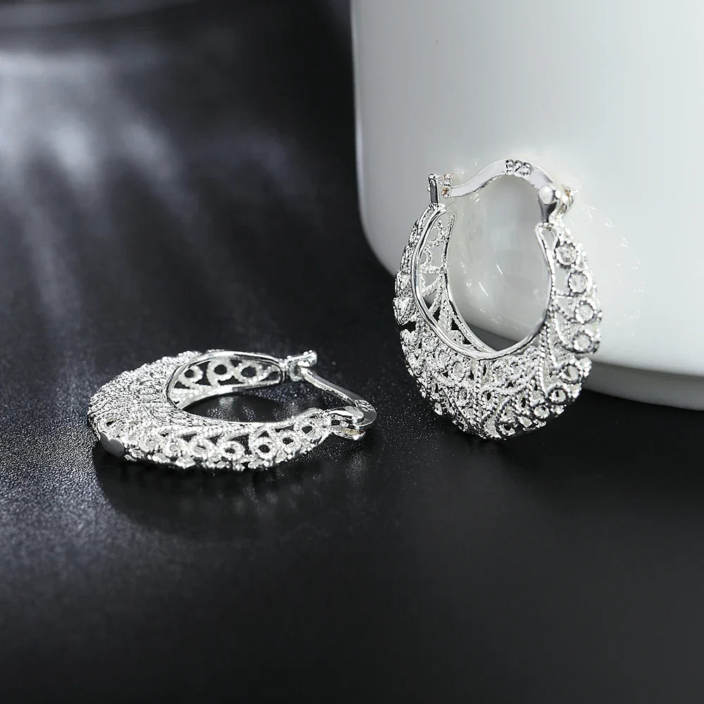Hot Pretty 925 Sterling Silver Hollow Carved drop Earrings for Women retro Trend party Jewelry Christmas Gifts wedding