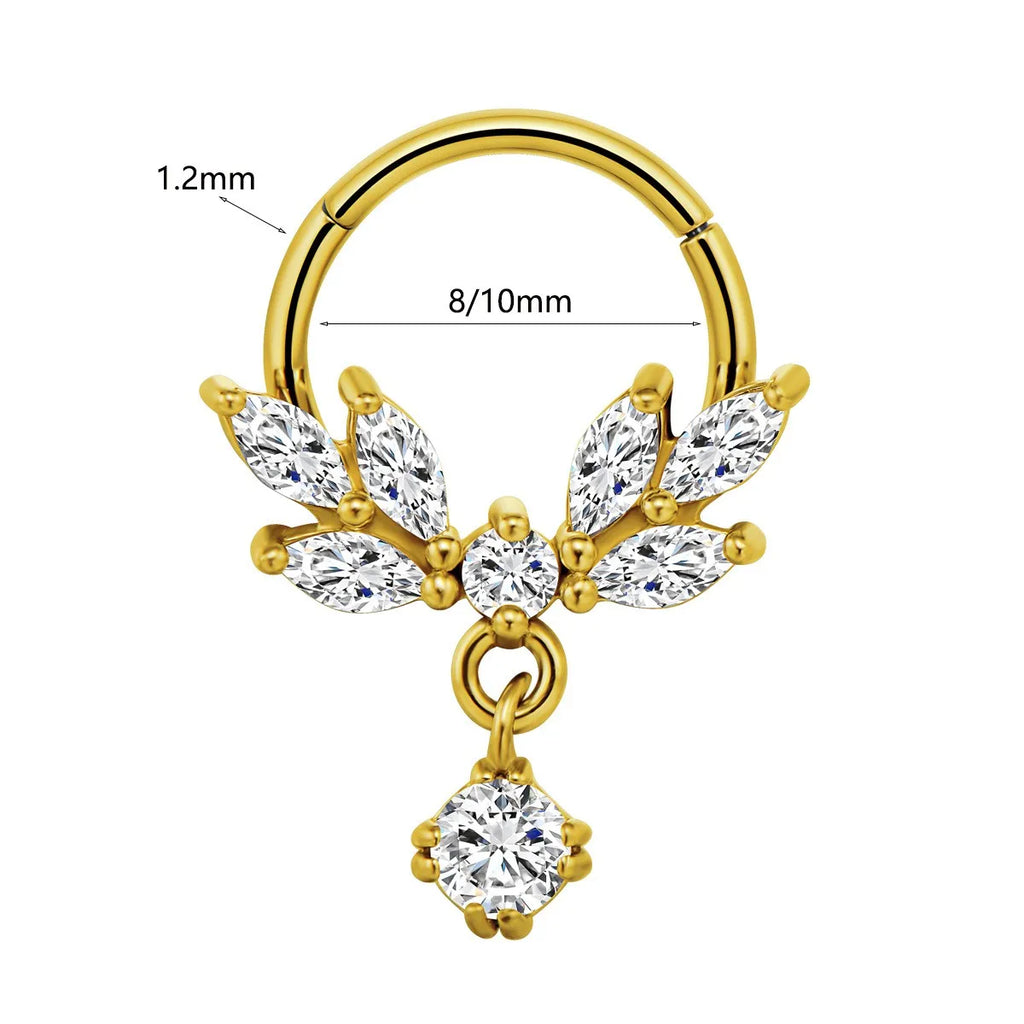 Flowers Nose Ring Septum 100% 316L Surgical Steel Zircon Clicker Daith Piercing Ear Cartilage Helix Hoop Flowers Water Drops