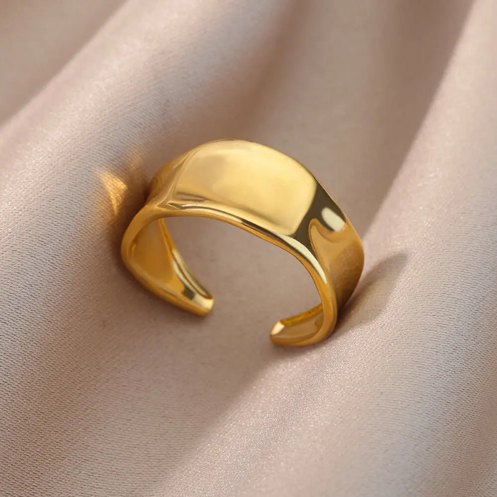 Irregular Hollow Opening Rings For Women Stainless Steel Gold Color Geometric Ring Party Christmas Jewelry Gift Free Shipping