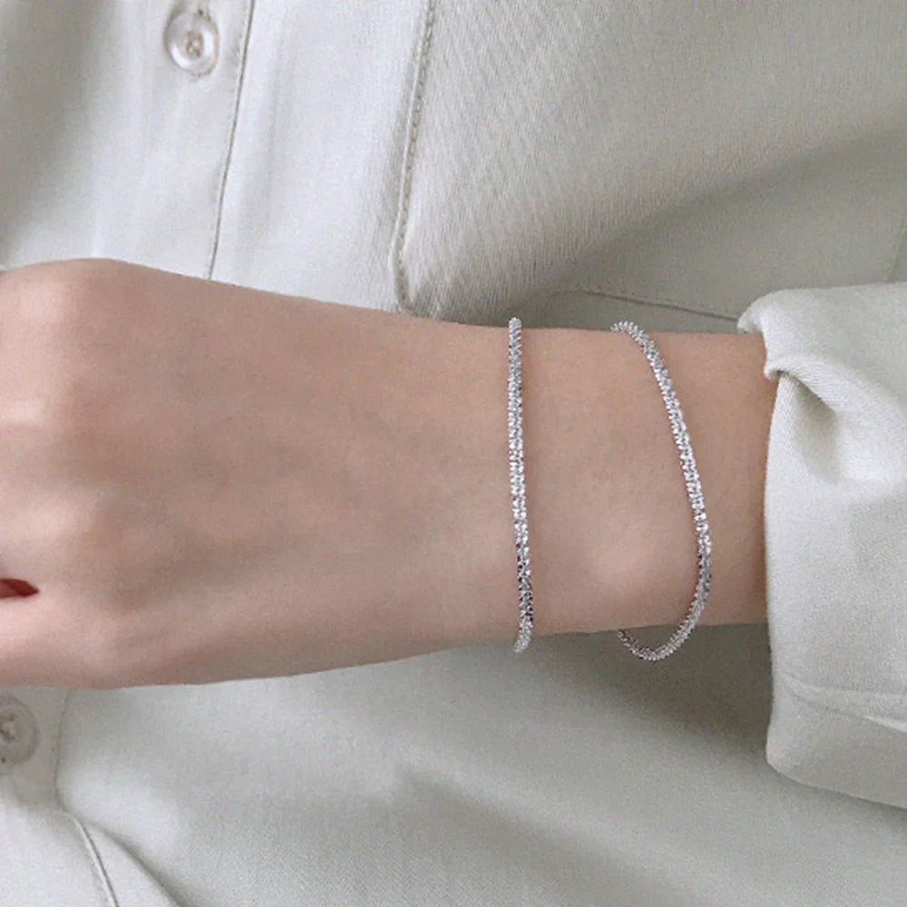 Stainless Steel Chain Bracelet for Women Silver Color Fashion Simple Shiny Minimalist Charm Bracelet Wedding Party Jewelry