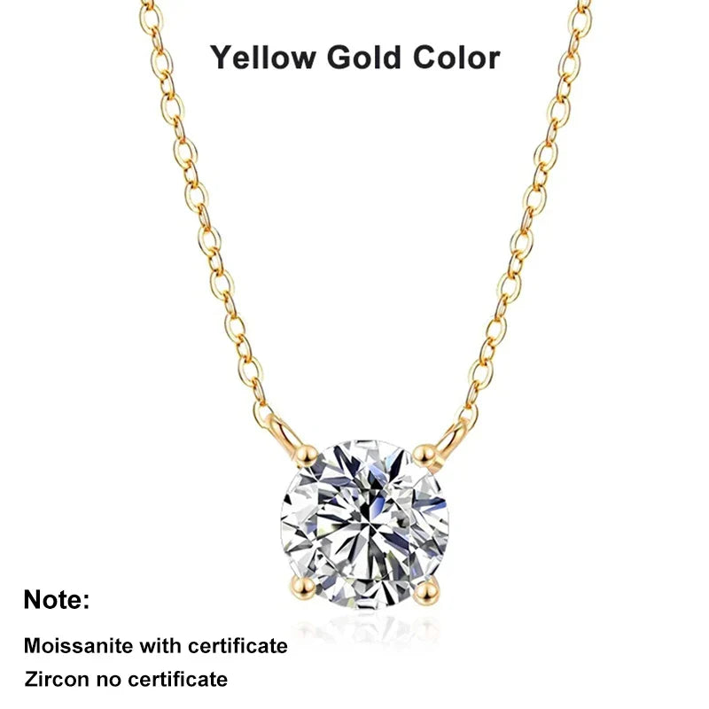 NeeTim 1ct 2ct 3ct 5ct D VVS1 Moissanite Necklace for Women Sterling Silver 925 with Yellow Rose Gold Plated Lab Diamond Pendant