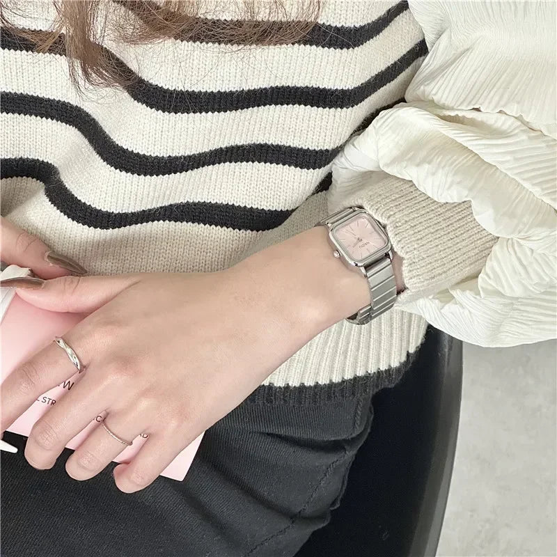 New Brand Steel Band Square Quartz Watch Retro Minimalist Temperament Small Dial Watch Female Student Wristwatch Dropshipping