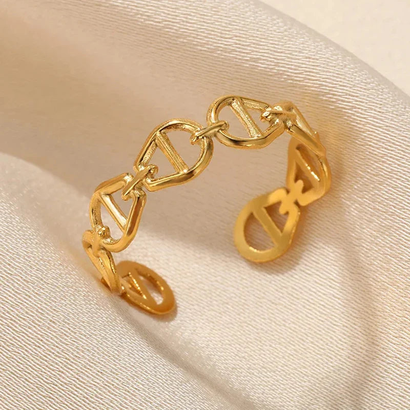 316L Stainless Steel Rings for Women Gold Color Multilayer Geometric Open Ring Vintage Waterproof Wedding Aesthetic Jewelry Gift