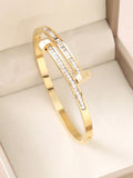 1pc 18K Gold Plated Stainless Steel Stackable Bracelet With Chain And Clover Design, Fashion Style For Women, Suitable For Casua