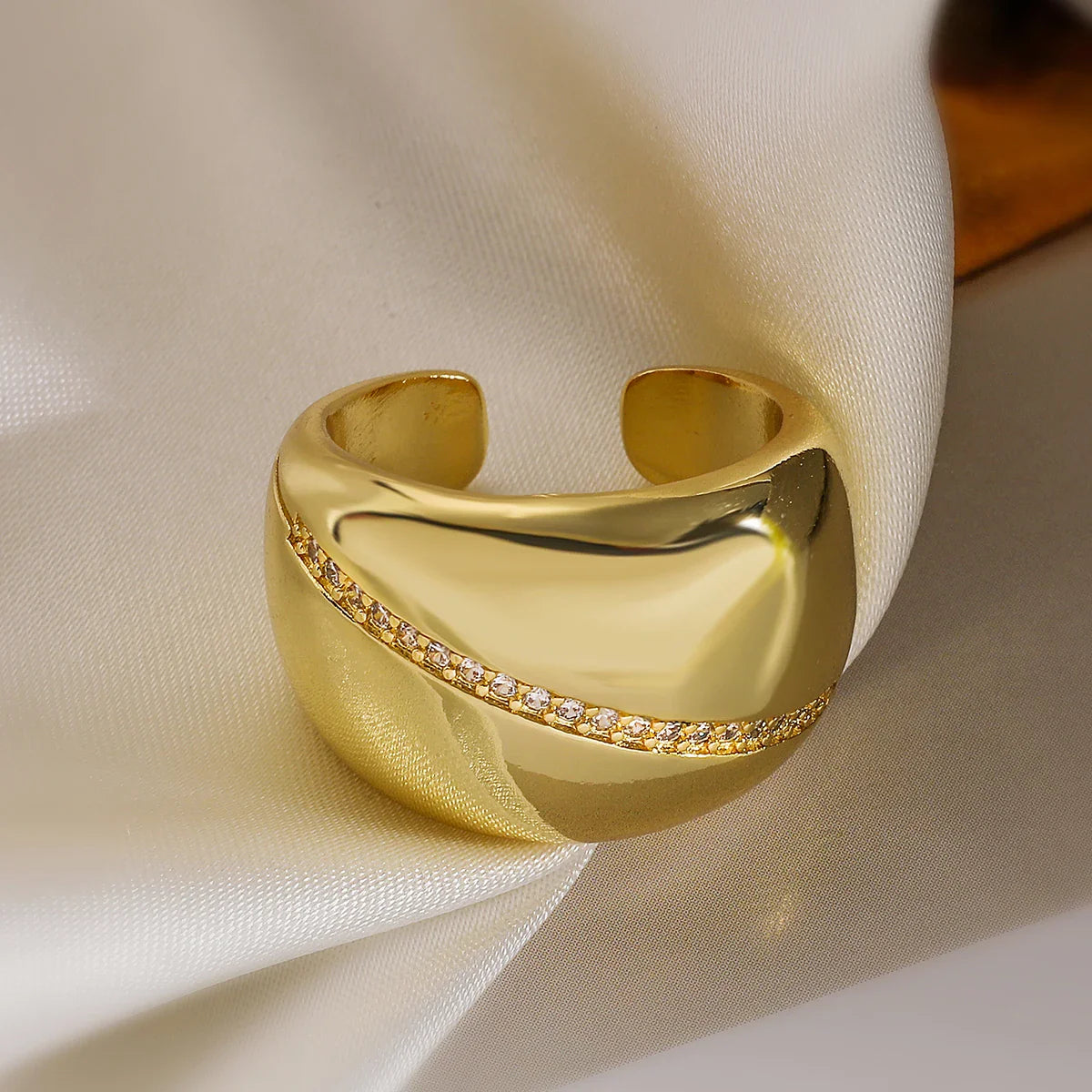 NEWBUY Delicate Gold Color Statement Design CZ Party Rings For Elegan Women Finger Accessories