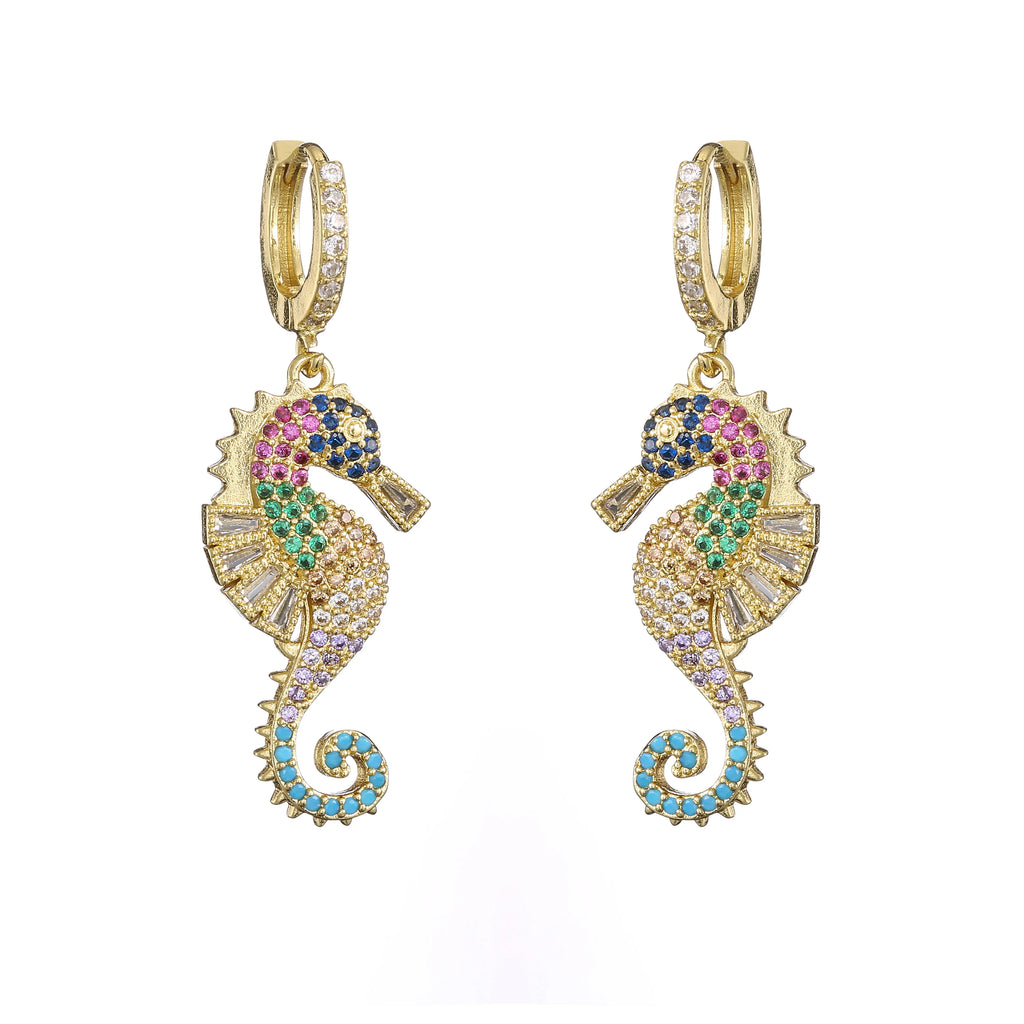 NEWBUY 2024 Trendy Colourful AAA CZ Zircon Inlay Seahorse Dangle Earrings For Women Party Jewelry