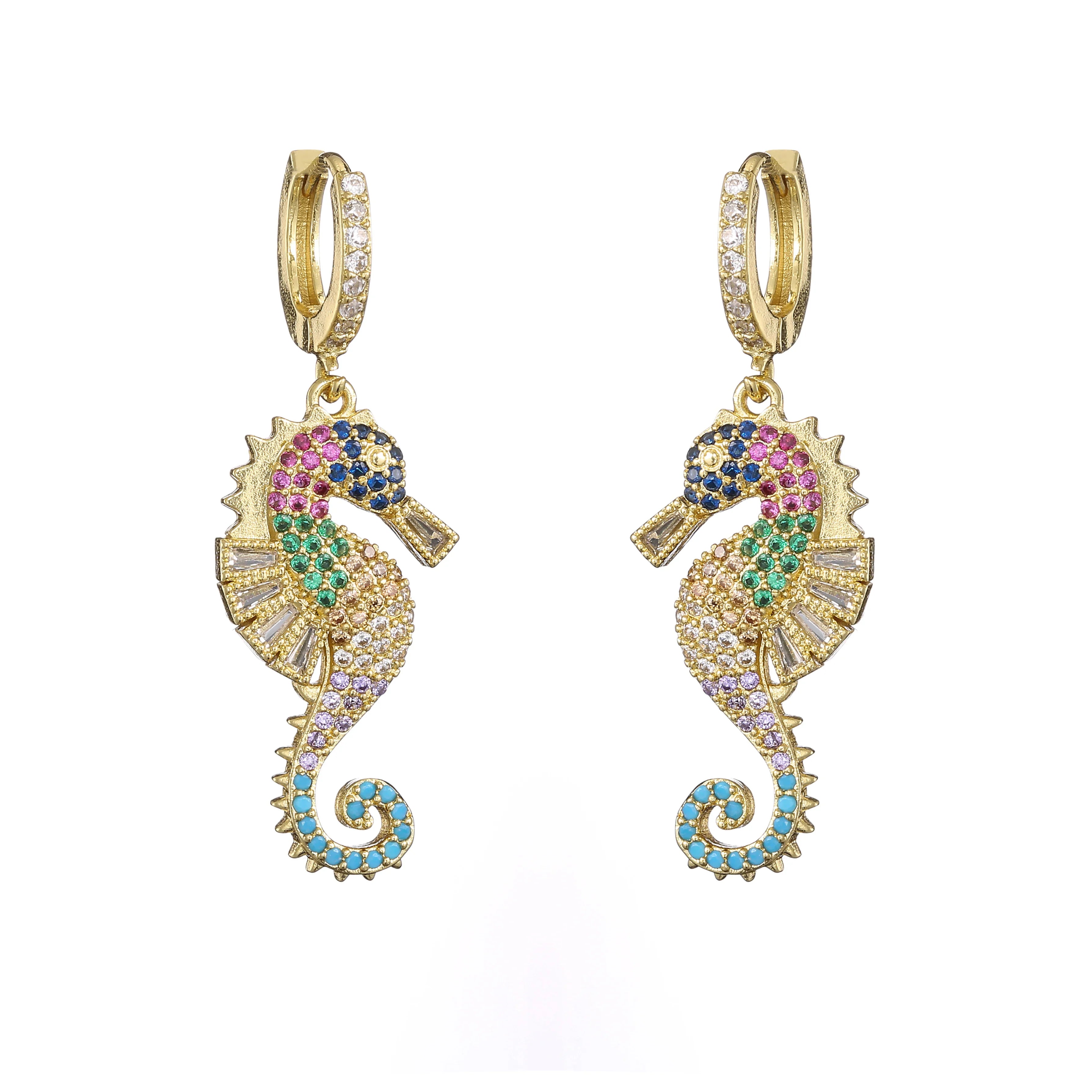 NEWBUY 2024 Trendy Colourful AAA CZ Zircon Inlay Seahorse Dangle Earrings For Women Party Jewelry