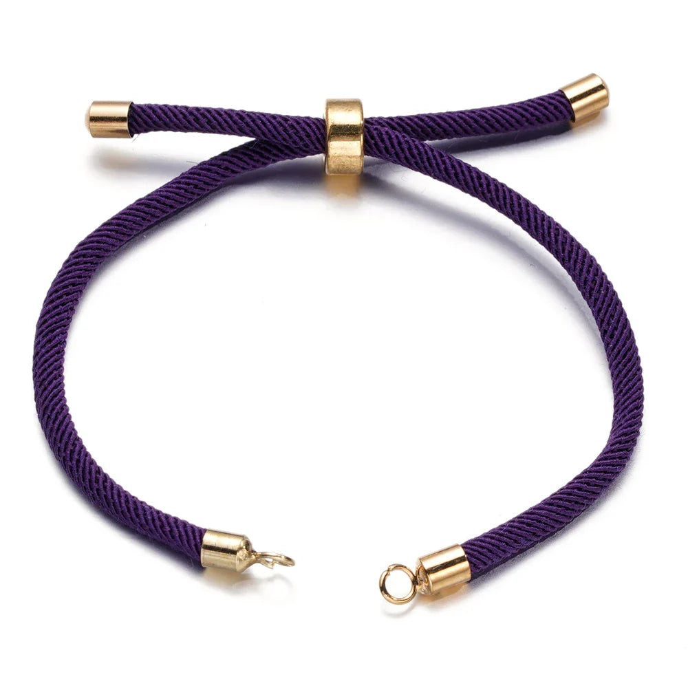 1pc Adjustable Nylon Braided Twisted Cords Slider Friendship Bracelets with Brass Cord End for Jewelry Making DIY Findings