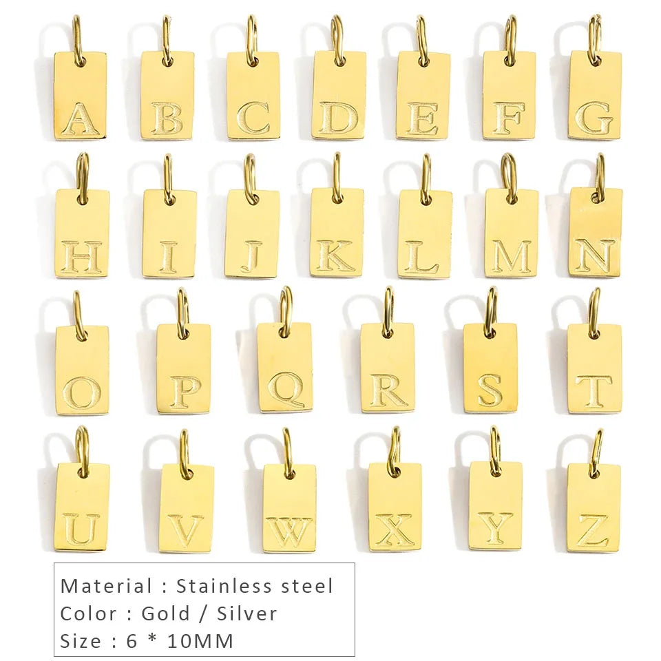 10PCS Alphabet Charm Pendant for Necklaces Stainless Steel Jewelry DIY Engraved Lettering Accessories Women's Fashion Jewelry