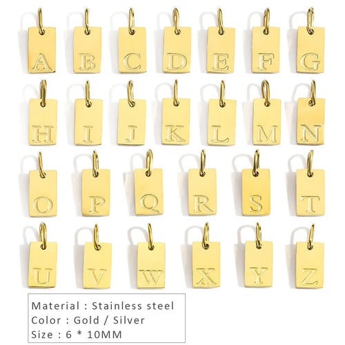10PCS Alphabet Charm Pendant for Necklaces Stainless Steel Jewelry DIY Engraved Lettering Accessories Women's Fashion Jewelry