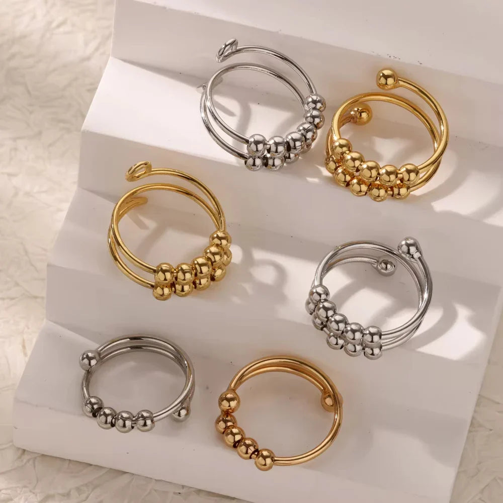 Punk Chunky Ball Rings For Women Men Gold Color Stainless Steel Anxiety Beads Ring Trendy Jewelry Finger Accessories Gift BFF