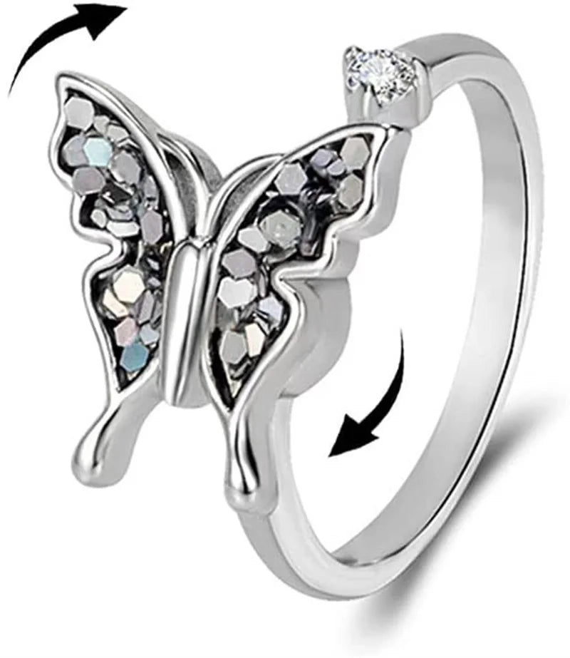 Rotating Anxiety Knuckle Ring For Women Spinner Fidgets Cute Animal Butterfly Flower Anti Stress Ring Party Jewelry Gifts Anillo