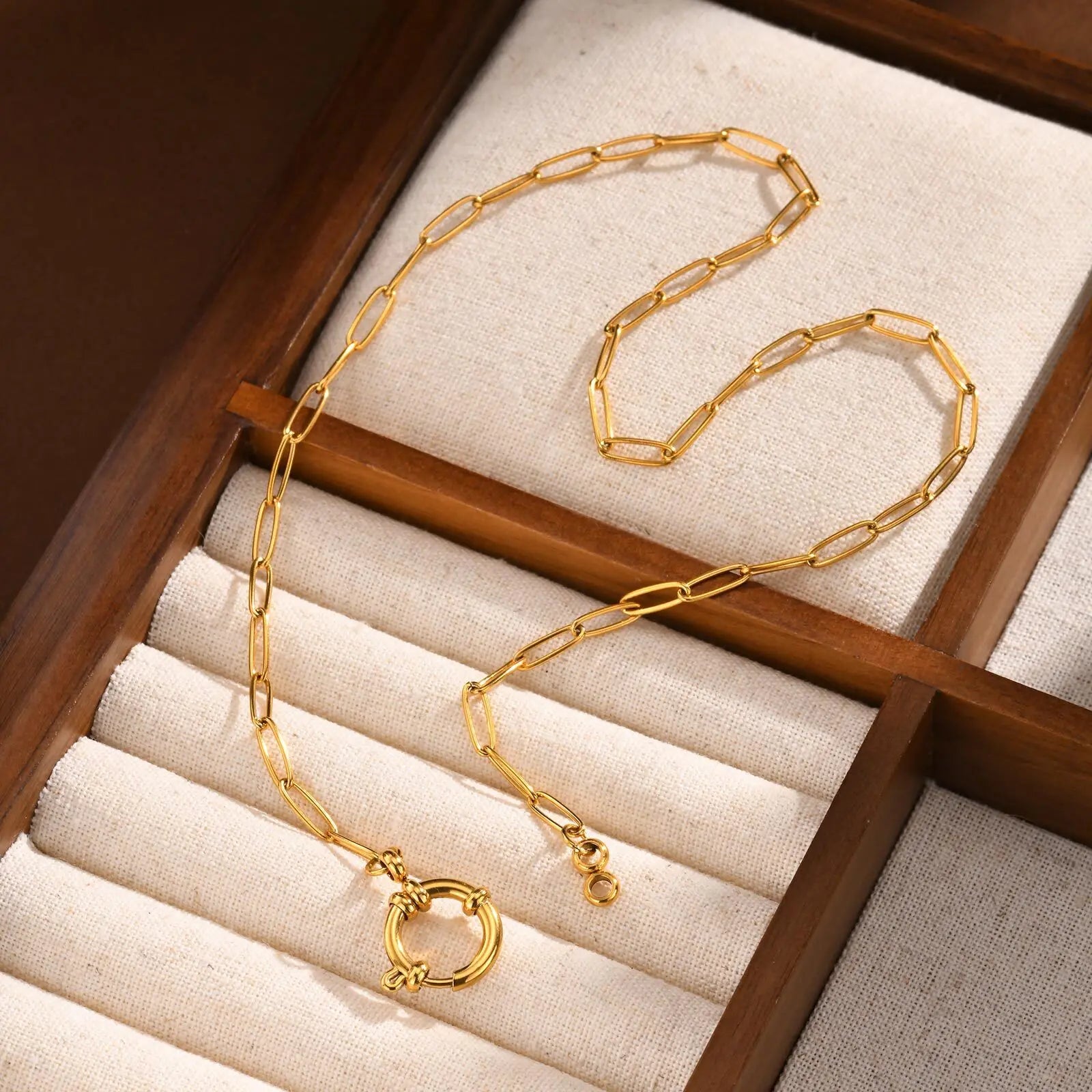 Paperclip Chain Choker Necklace, Women's Stainless Steel Spring Buckle Penddant Necklace, Waterproof 18k Gold Plated Jewelry