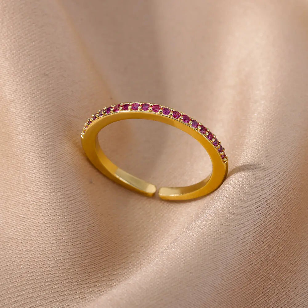 Colorful Zircon Rings For Women Gold Color Stainless Steel Fashion Cubic Zirconia Ring 2023 Trend Aesthetic Wedding Jewelry Gift