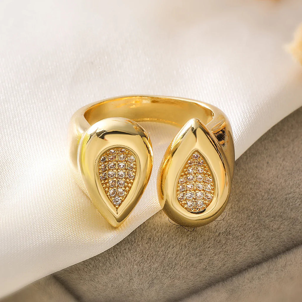 NEWBUY High Quality AAA CZ Zircon Inlay Copper Wedding Jewelry Unique Design Open Rings For Elegant Women Size Adjustable
