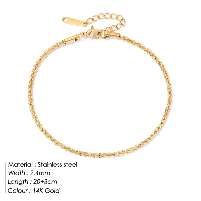 SUNIBI Stainless Steel Snake Chain Anklet for Women Summer Beach Gold Color Anklets Fashion Jewelry Dropshipping Wholesale