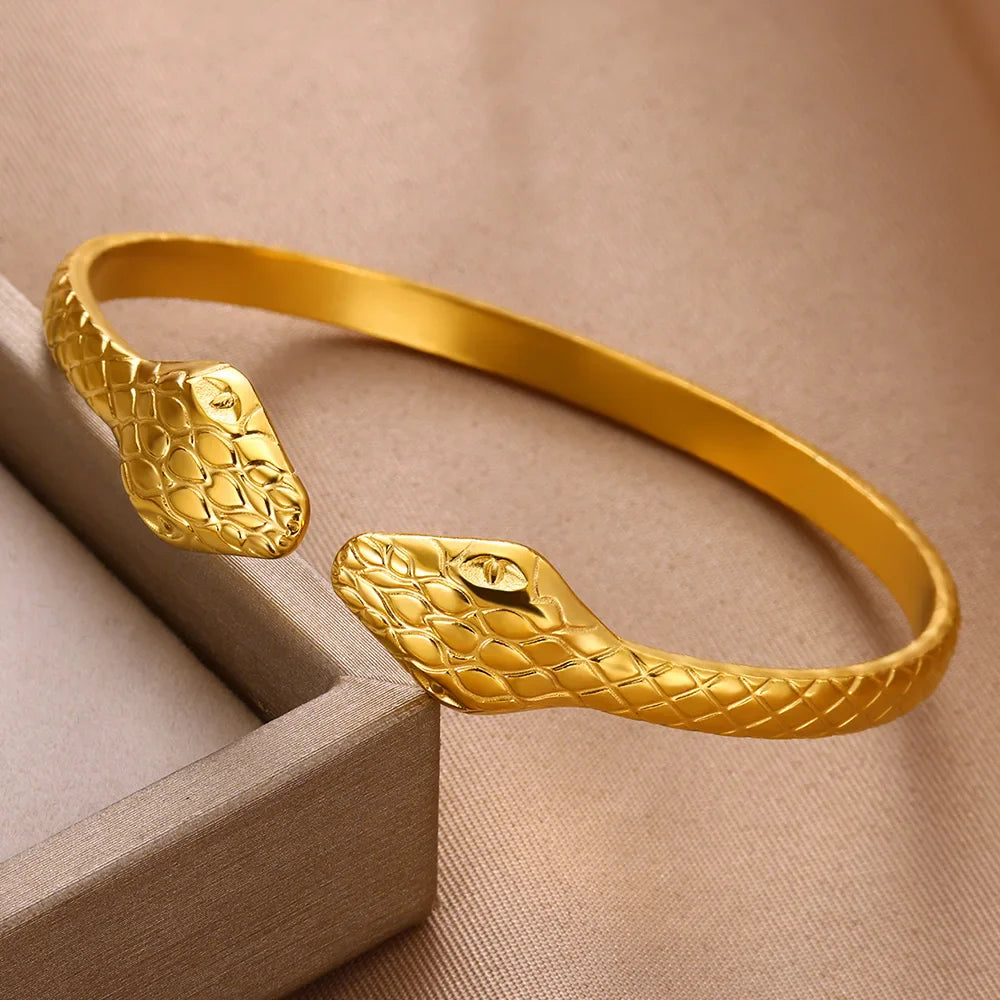 Stainless Steel Snake Bangle Bracelet For Women Vintage Gold Color Aesthetic Charm Bracelet Daily Wear Jewelry Gift mujer