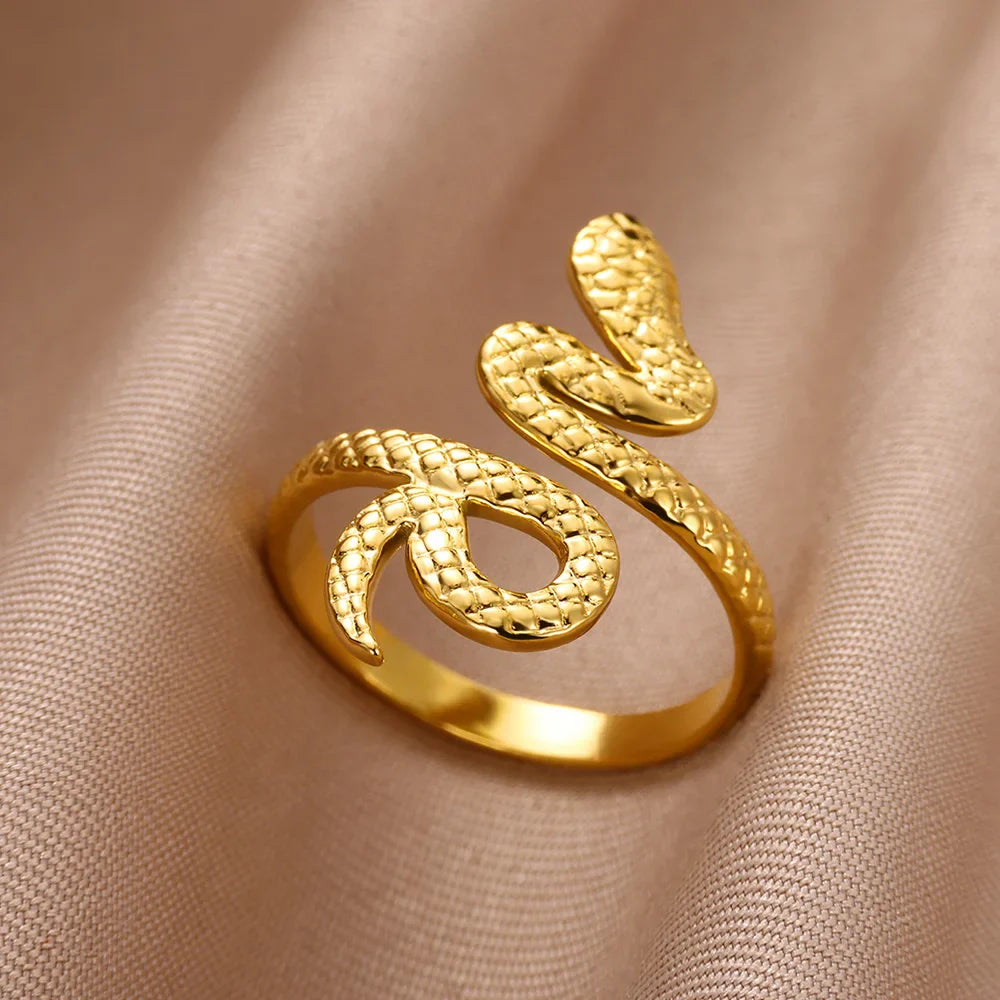 Stainless Steel Snake Rings For Women Men Vintage Gold Color Open Ring 2024 Trend Luxury Gothic Aesthetic Jewelry anillos mujer