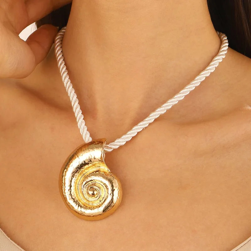 Fashionable Summer Vacation Ocean Conch Ear Studs Necklace for Women Trendy Beach Party Exaggerated Bohemian Jewelry Earrings